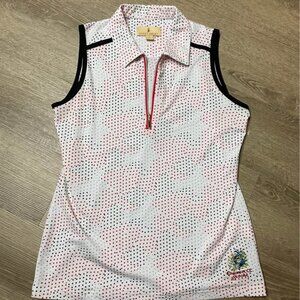 Sport Haley Sleeveless Polo Golf Top – Red, Gray & Black Polka Dot, Women’s